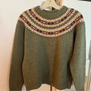 Vintage Woolrich Fair Isle Pullover Sweater 100% Lambswool Green Sz. M- Gorgeous